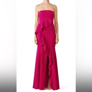 Jay Godfrey Torres Strapless Layered Ruffle Straight Neck Maxi Gown Fuchsia Sz 2